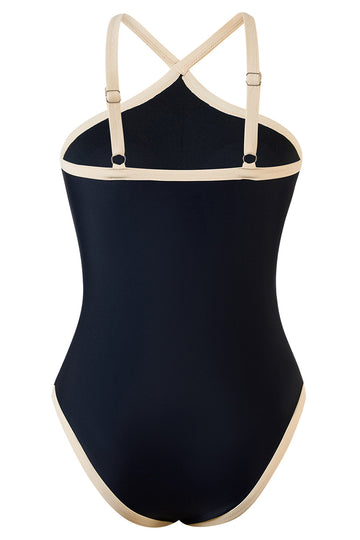 Black One-Piece Bikini with Nude Contrast Trim